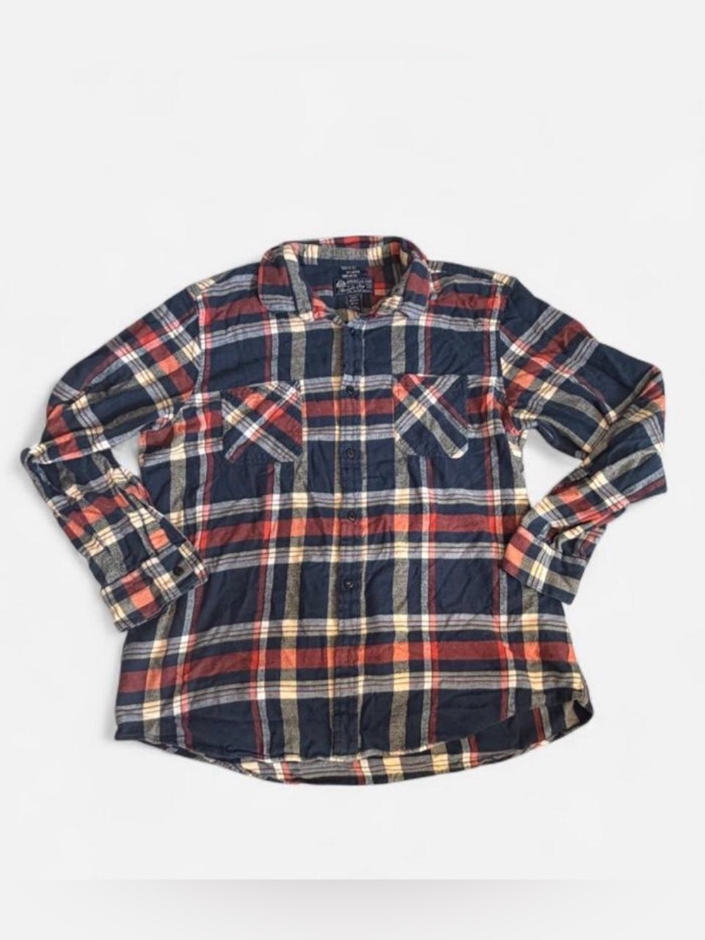 Men's Navy Red Plaid Button-Up Shirt
